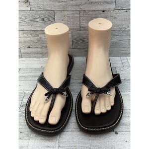 Brighton Shoes Womens Size 10 Brown Leather Sandals Italy Heart Charm Flip Flop